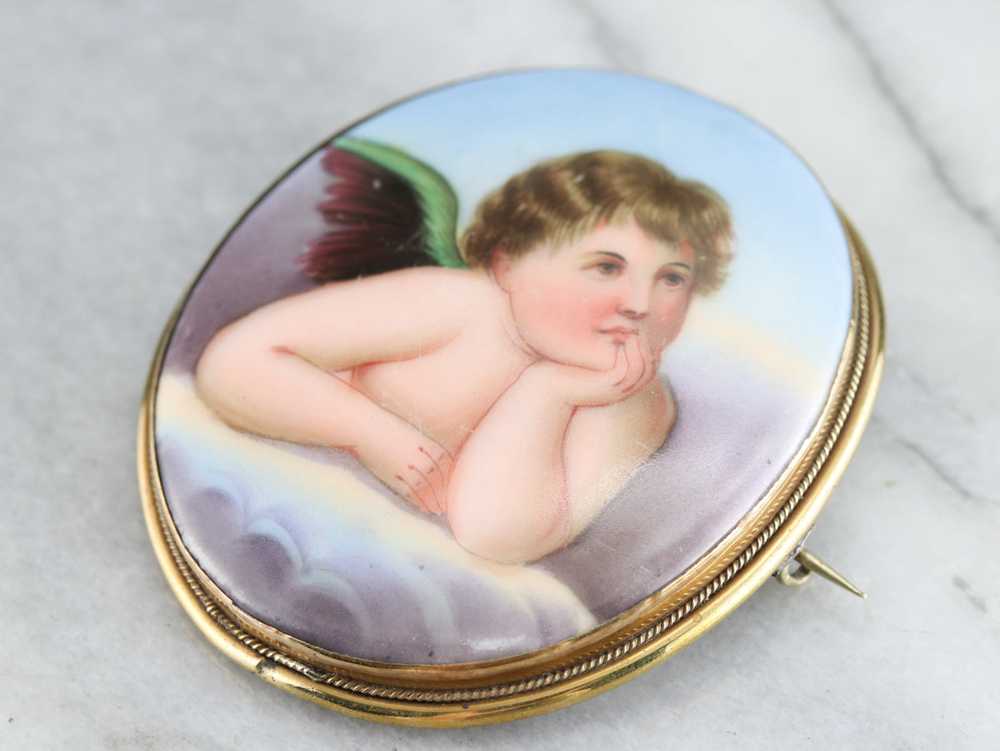 Antique Painted Porcelain Brooch - image 2