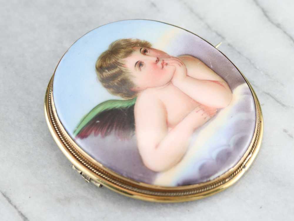 Antique Painted Porcelain Brooch - image 3