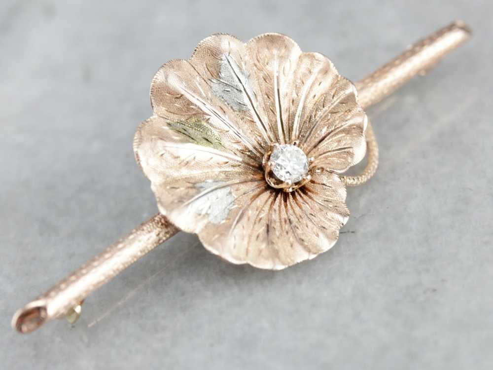 Vintage Diamond Lily Pad Brooch - image 1