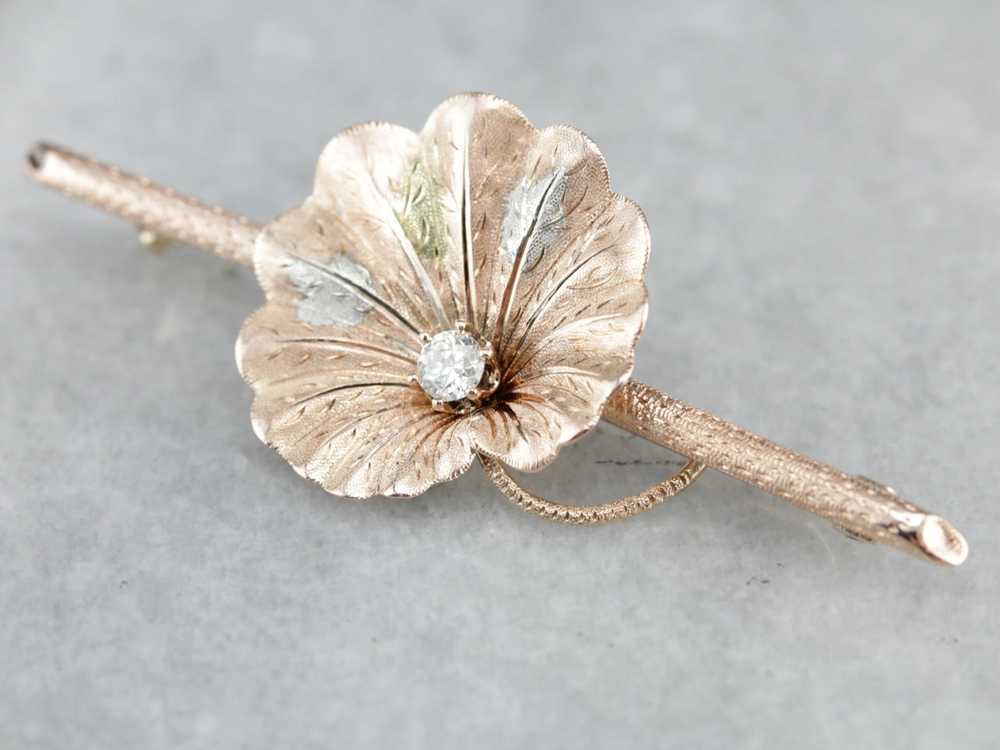 Vintage Diamond Lily Pad Brooch - image 2