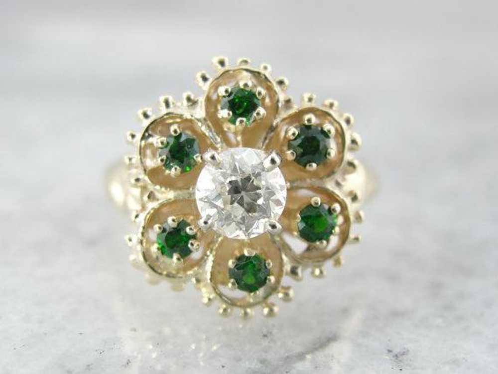 Demantoid Garnet and Diamond Ladies Cocktail Ring - image 1