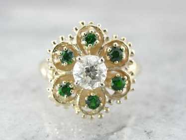 Demantoid Garnet and Diamond Ladies Cocktail Ring - image 1