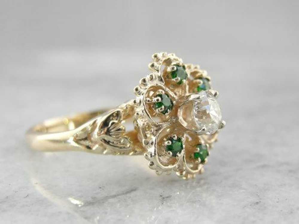 Demantoid Garnet and Diamond Ladies Cocktail Ring - image 2