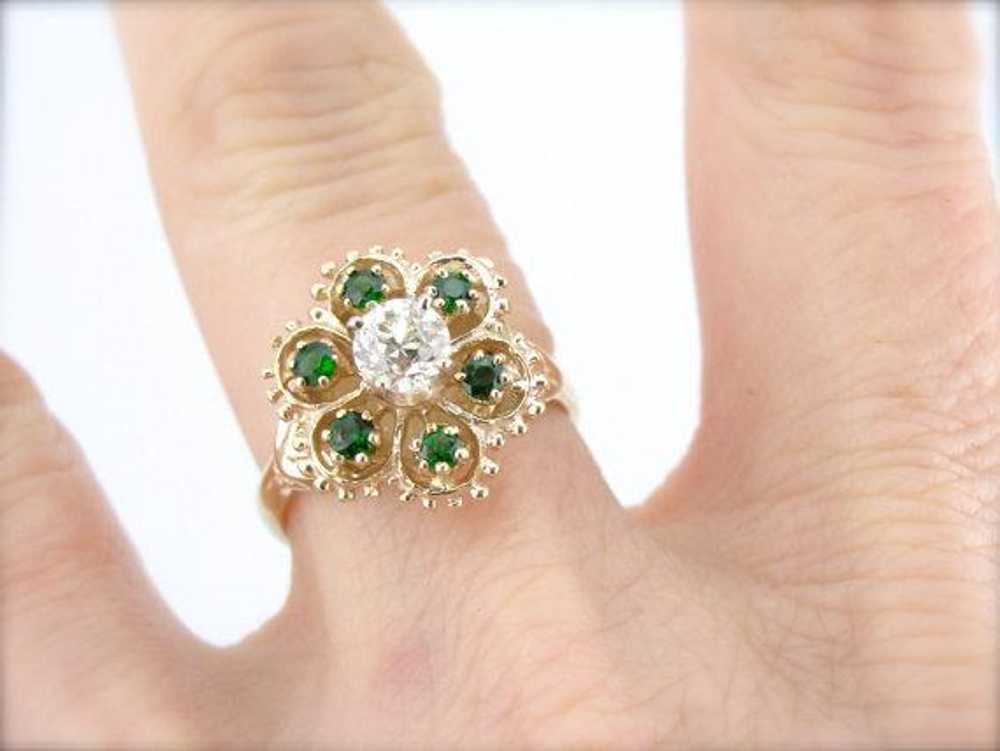 Demantoid Garnet and Diamond Ladies Cocktail Ring - image 5