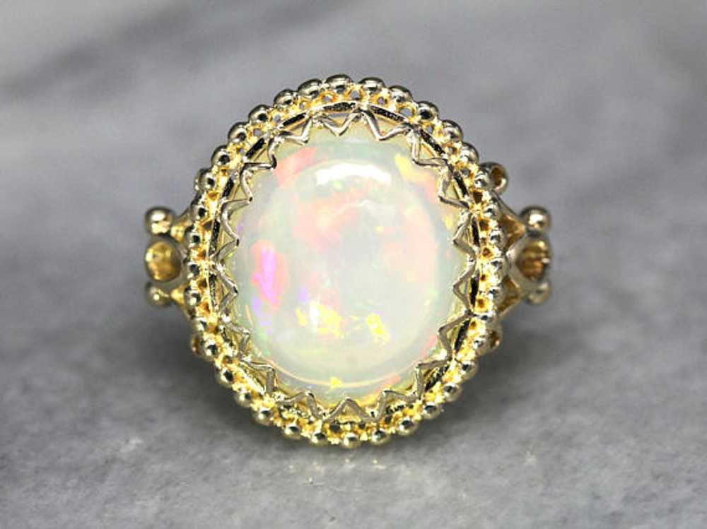 Ornate Vintage Opal Statement Ring in Yellow Gold - image 2