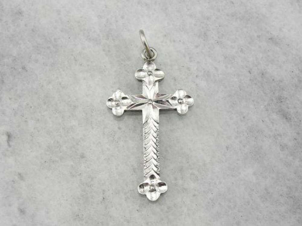 Platinum Diamond Faceted Cross with Decorative En… - image 1