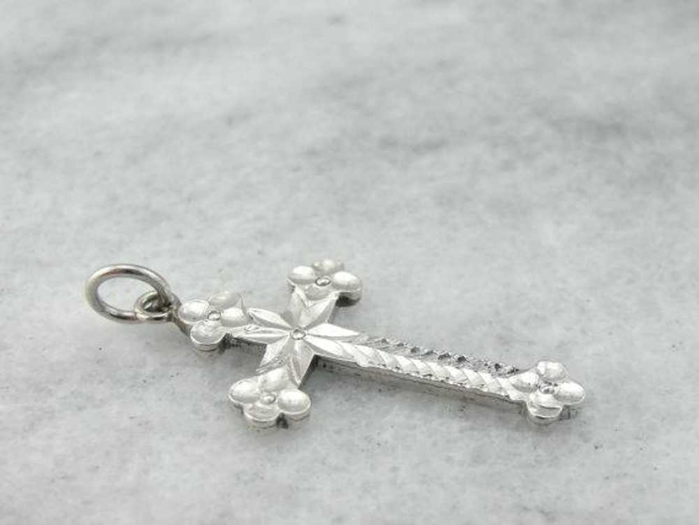 Platinum Diamond Faceted Cross with Decorative En… - image 2