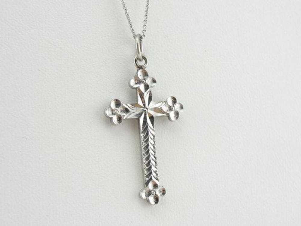 Platinum Diamond Faceted Cross with Decorative En… - image 5