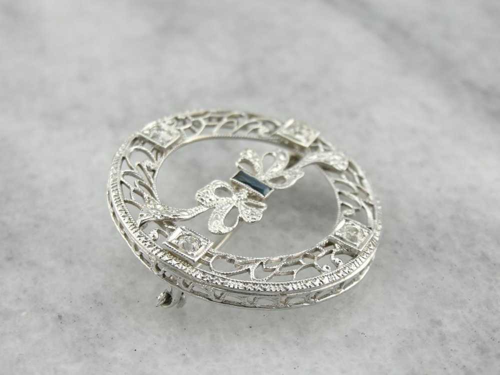 Antique Diamond Art Deco Filigree and Sapphire Ci… - image 2