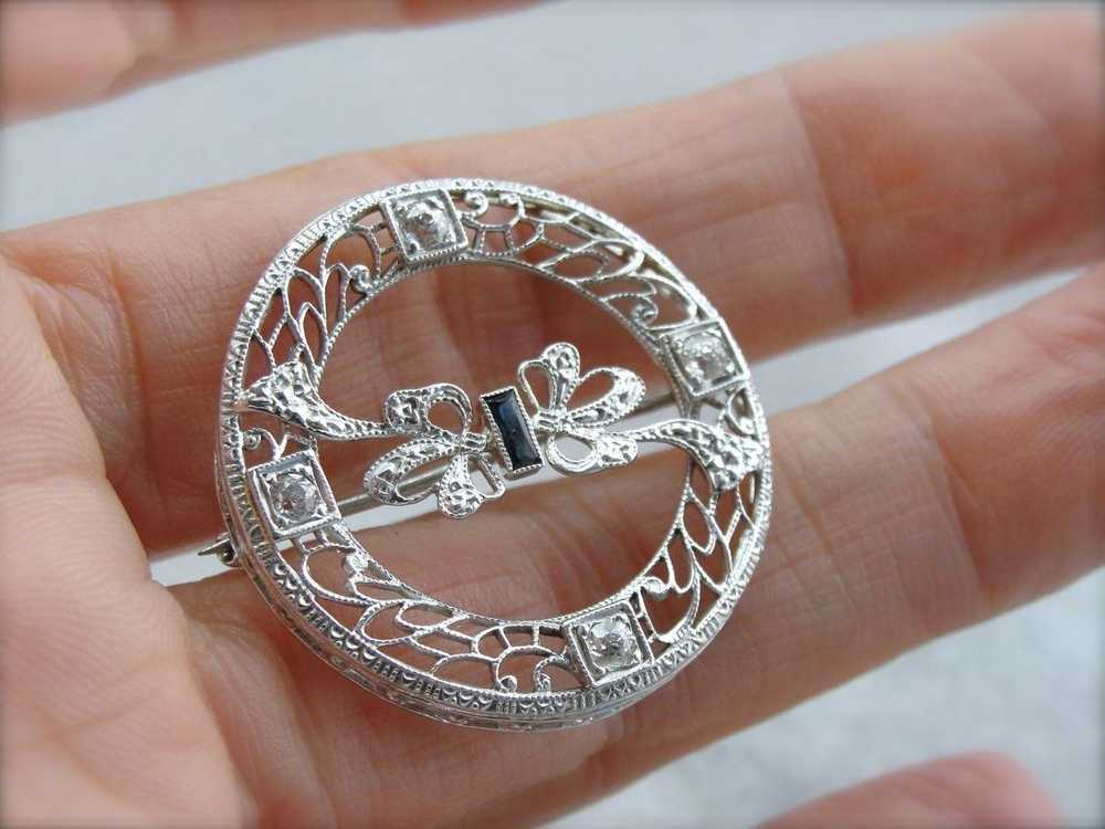 Antique Diamond Art Deco Filigree and Sapphire Ci… - image 5