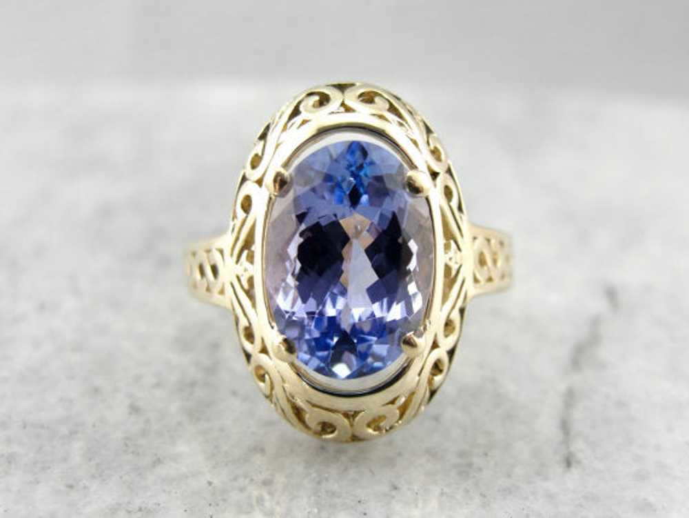 Large Purple Tanzanite Filigree Cocktail Ring - image 1