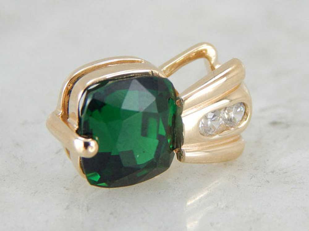 Rare Chrome Tourmaline set in a Modernist Diamond… - image 1