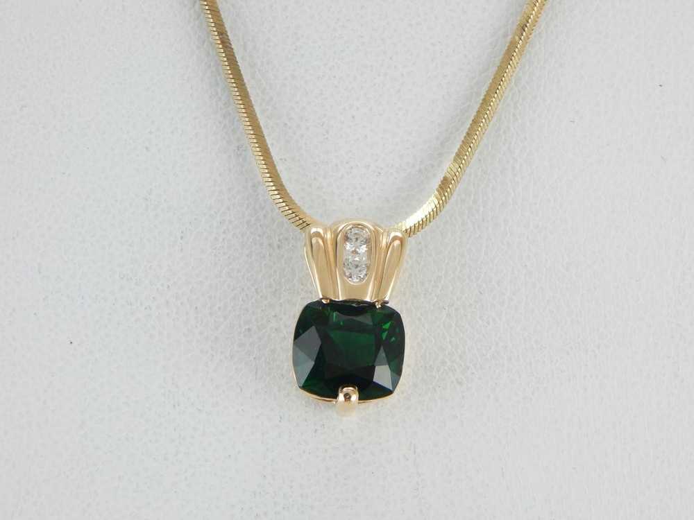 Rare Chrome Tourmaline set in a Modernist Diamond… - image 4