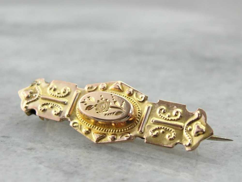 Floral Motif Center Antique Victorian Bar Pin Bro… - image 1