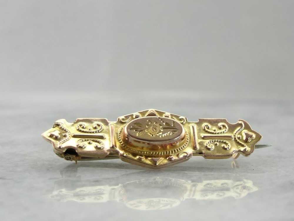 Floral Motif Center Antique Victorian Bar Pin Bro… - image 2