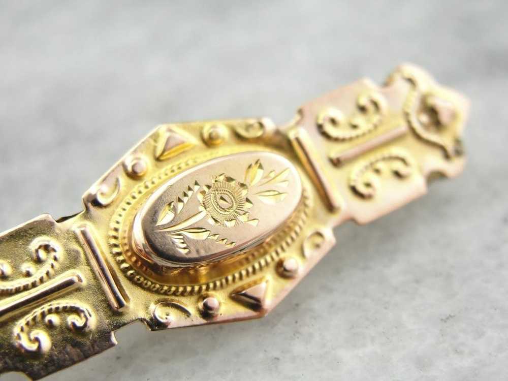 Floral Motif Center Antique Victorian Bar Pin Bro… - image 4