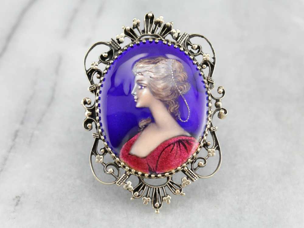 Exquisite Enamel Porcelain Cameo Brooch or Pendant - image 1