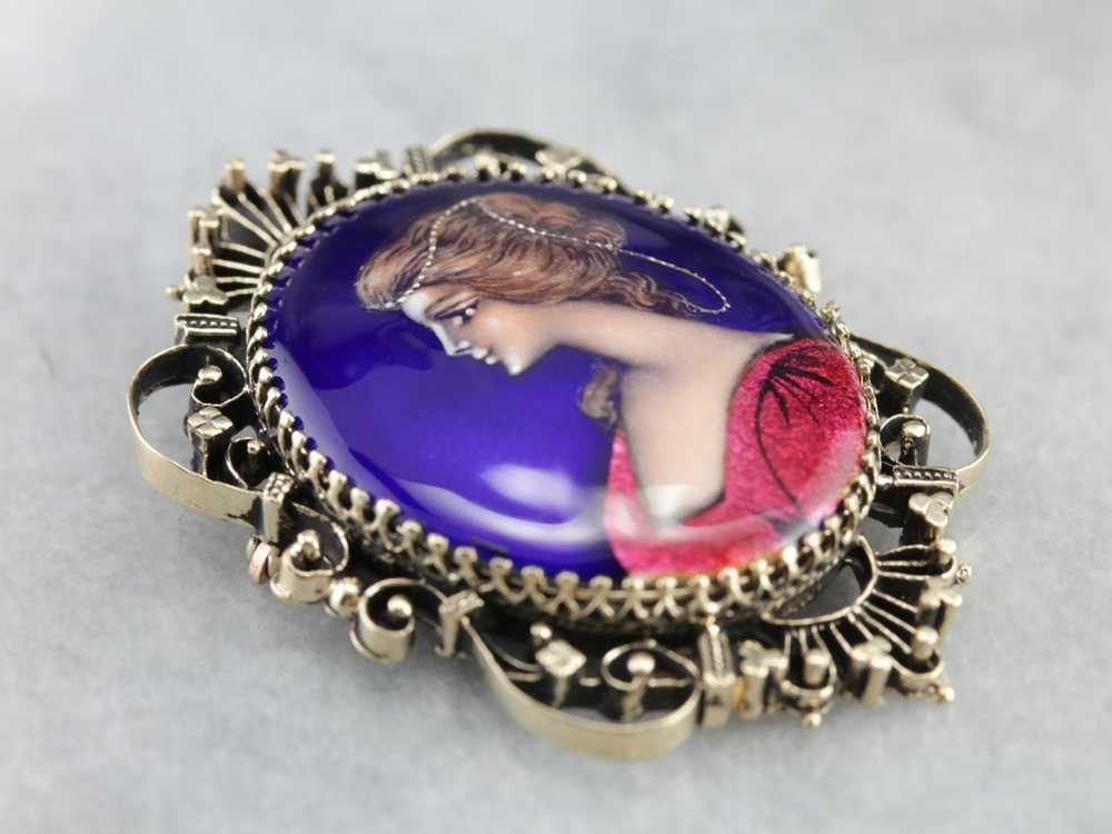 Exquisite Enamel Porcelain Cameo Brooch or Pendant - image 2