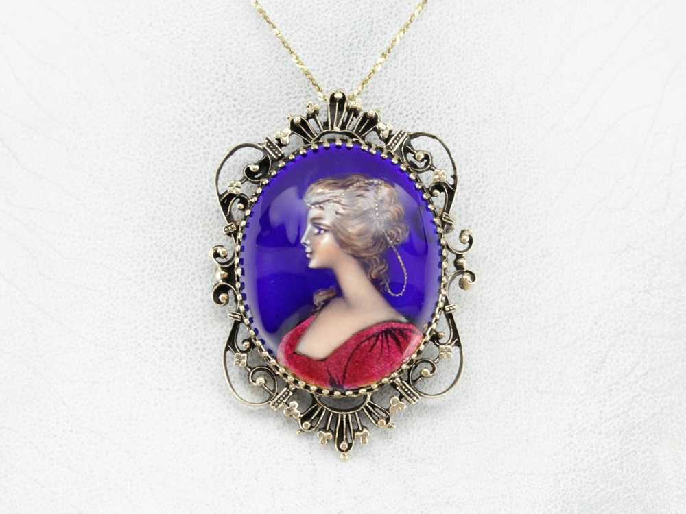 Exquisite Enamel Porcelain Cameo Brooch or Pendant - image 5