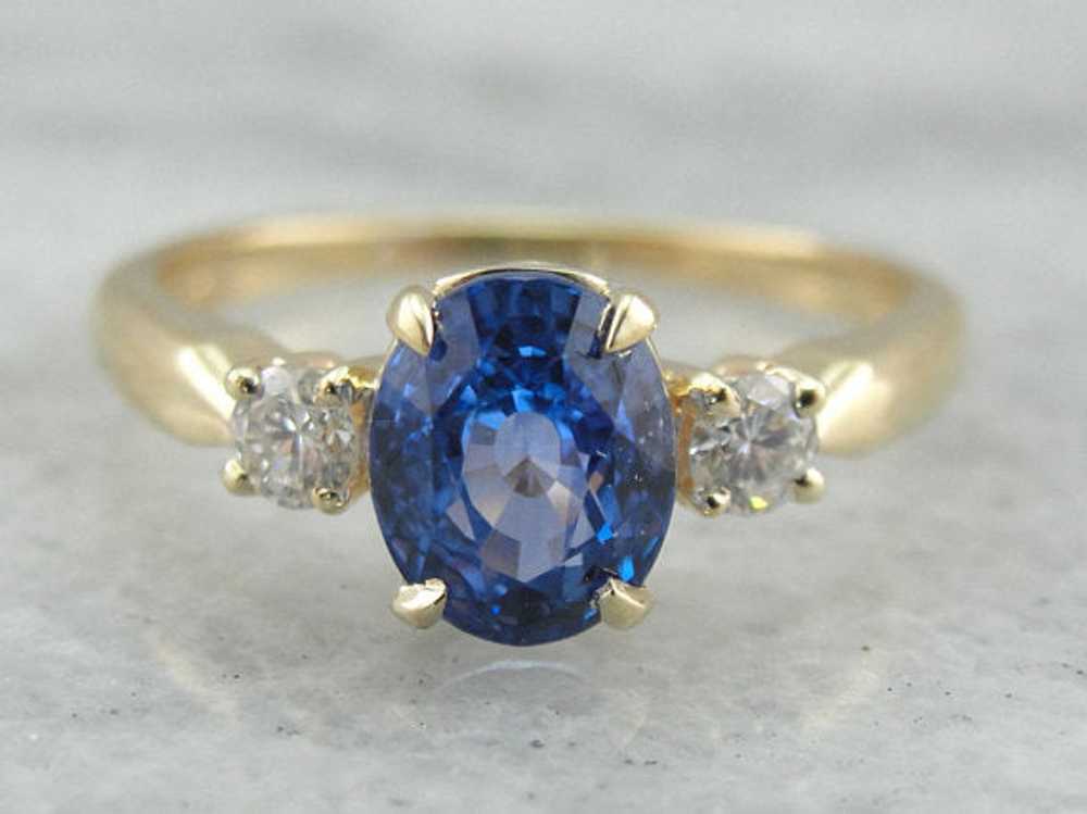 Classic Three Stone Sapphire and Diamond Engageme… - image 1