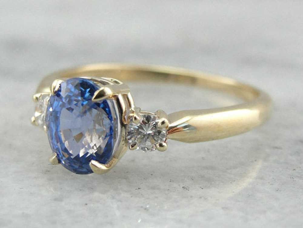 Classic Three Stone Sapphire and Diamond Engageme… - image 2