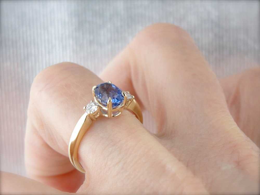 Classic Three Stone Sapphire and Diamond Engageme… - image 4