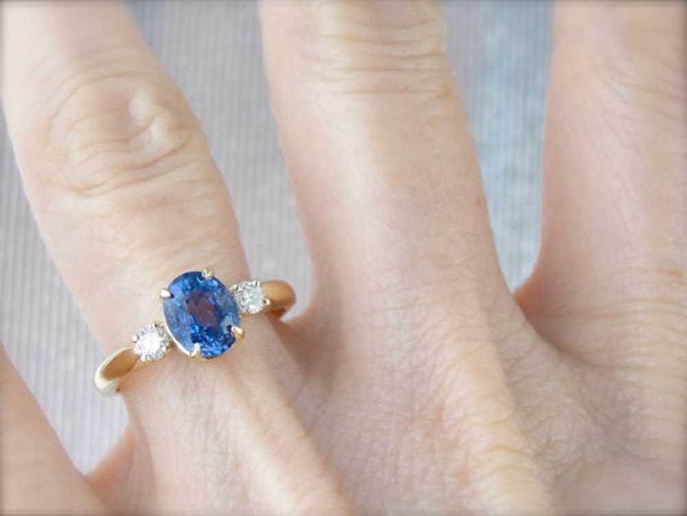 Classic Three Stone Sapphire and Diamond Engageme… - image 5