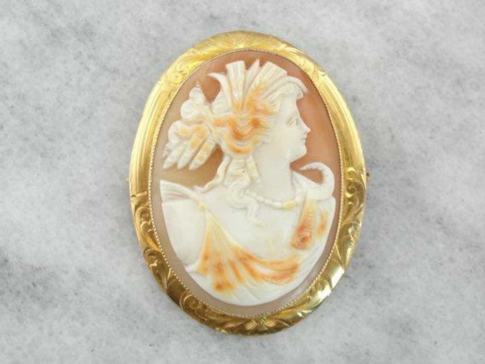 White Shell Cameo in Fine Gold Frame Pendant or B… - image 1