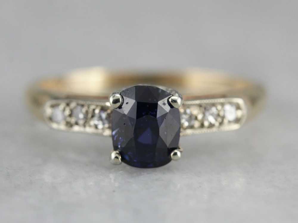 Sapphire and Diamond Retro Era Engagement Ring - image 1