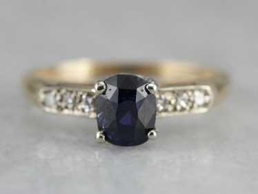 Sapphire and Diamond Retro Era Engagement Ring - image 1