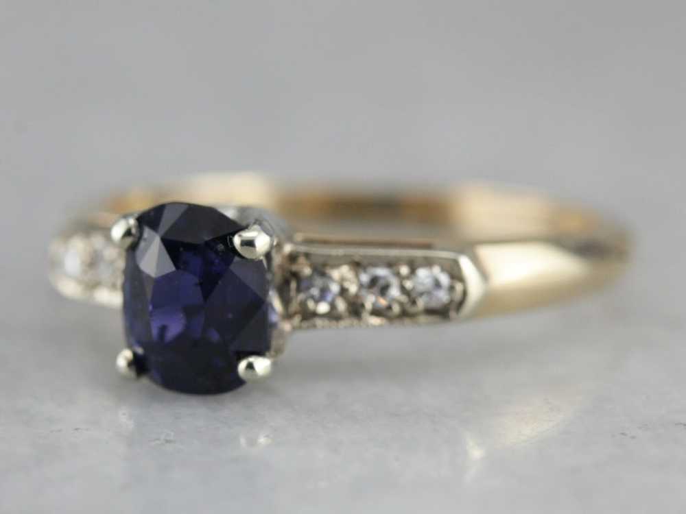 Sapphire and Diamond Retro Era Engagement Ring - image 2