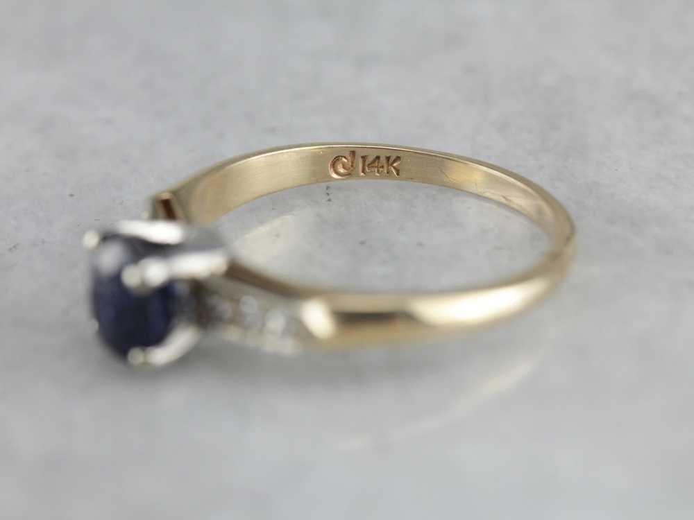 Sapphire and Diamond Retro Era Engagement Ring - image 3