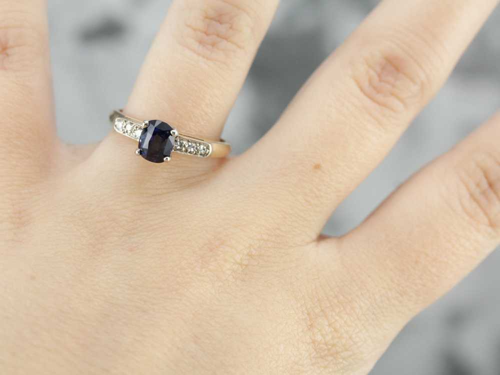 Sapphire and Diamond Retro Era Engagement Ring - image 4