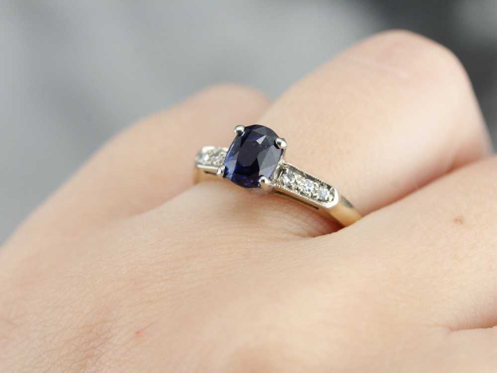 Sapphire and Diamond Retro Era Engagement Ring - image 5