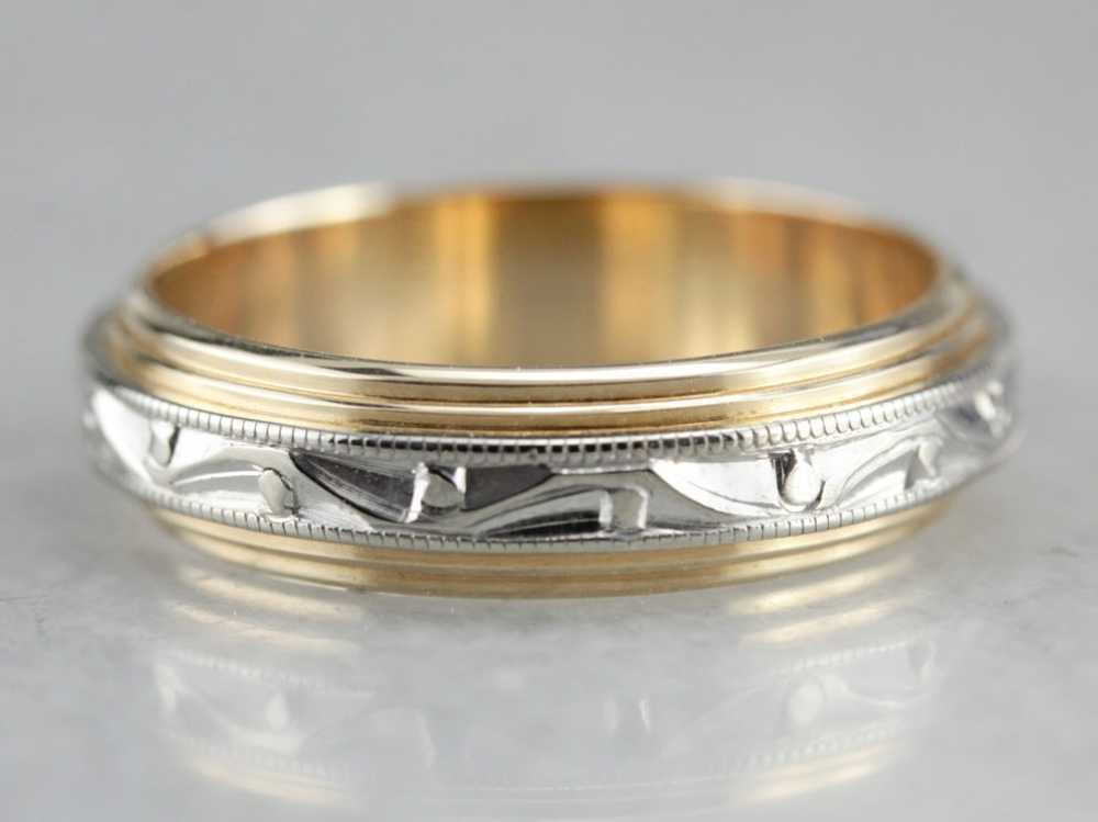 Mixed Metal Wedding Ring, Patterned Band - image 1