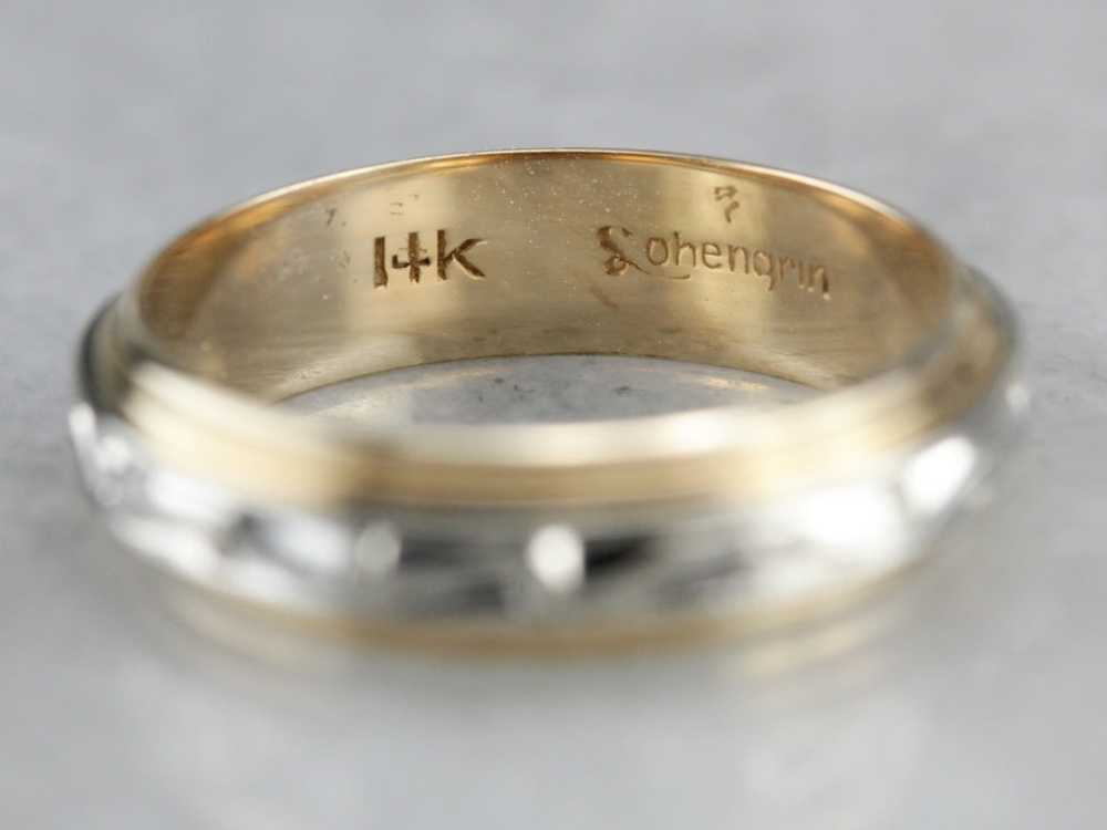 Mixed Metal Wedding Ring, Patterned Band - image 3