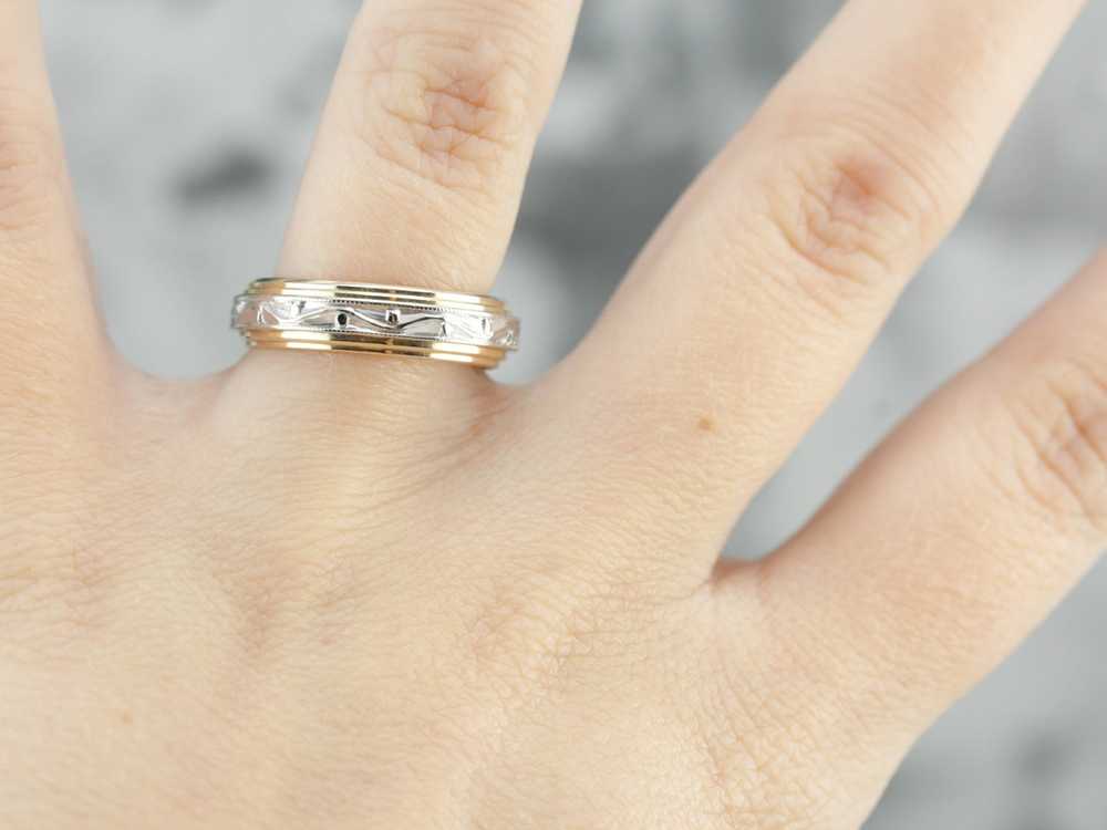 Mixed Metal Wedding Ring, Patterned Band - image 4