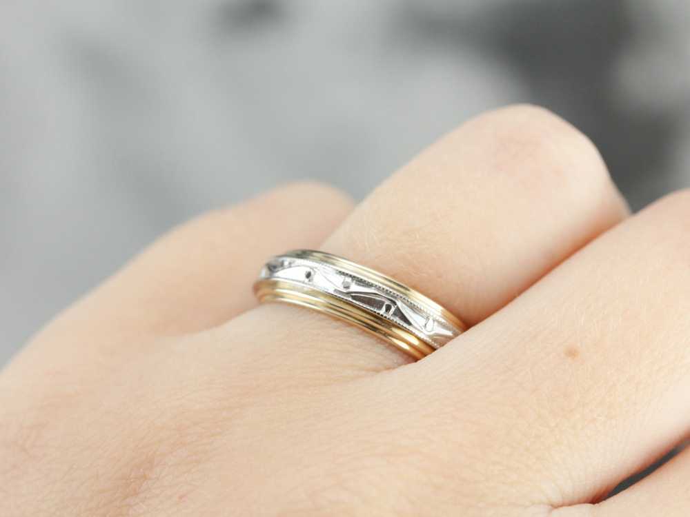 Mixed Metal Wedding Ring, Patterned Band - image 5