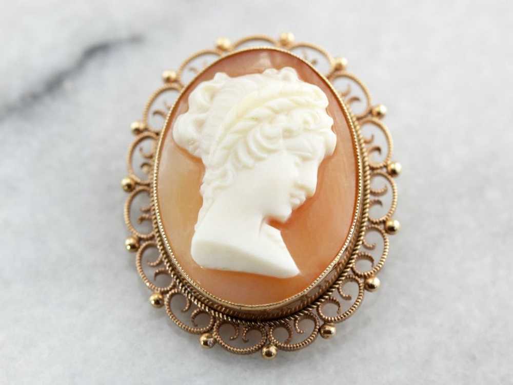 Ornate Cameo Gold Filigree Brooch Pendant - image 1