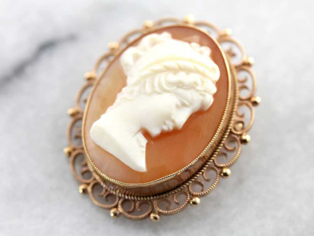 Ornate Cameo Gold Filigree Brooch Pendant - image 2