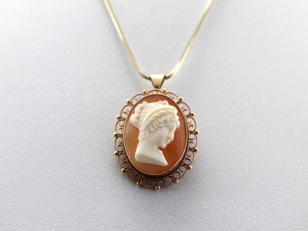 Ornate Cameo Gold Filigree Brooch Pendant - image 4