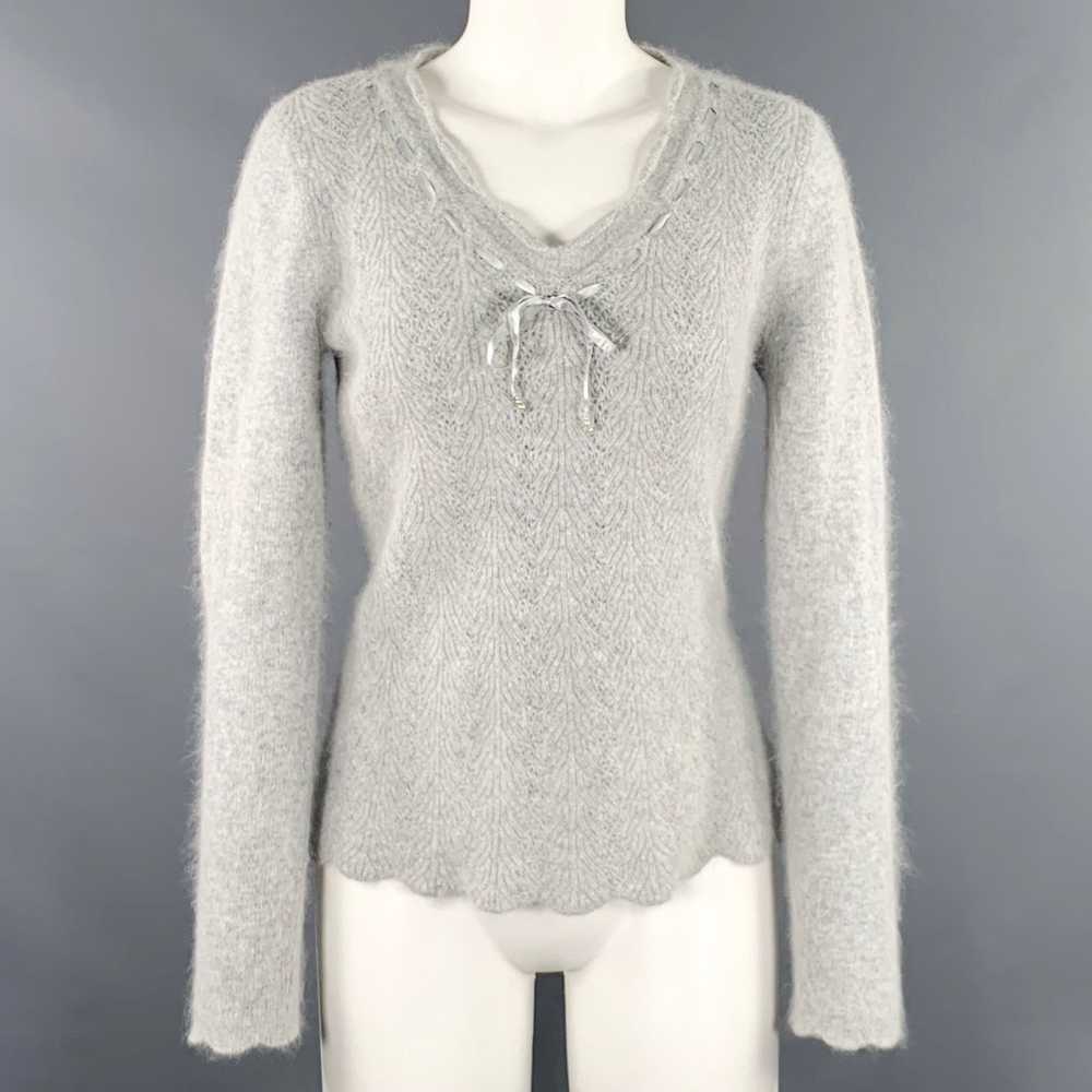 Other Grey Nylon Blend Ribbon Trim VNeck Sweater - image 1