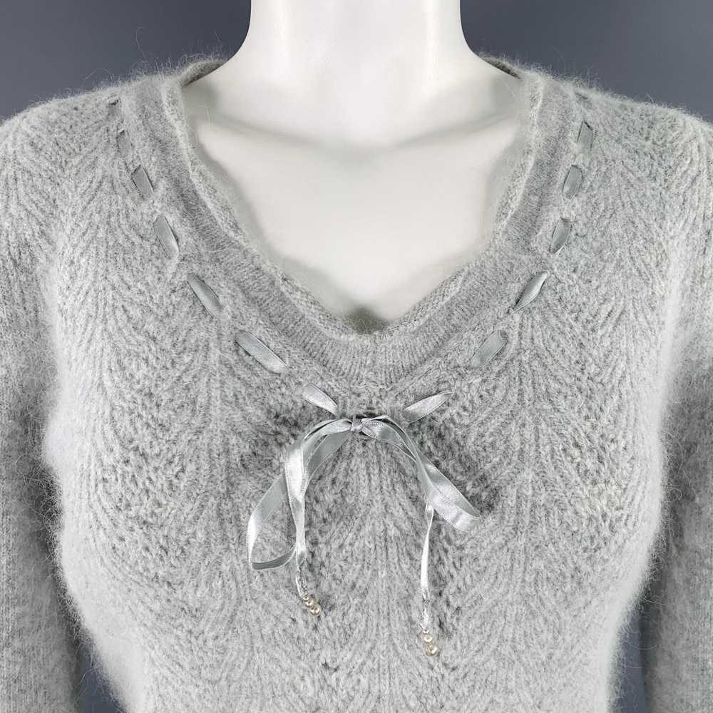 Other Grey Nylon Blend Ribbon Trim VNeck Sweater - image 2