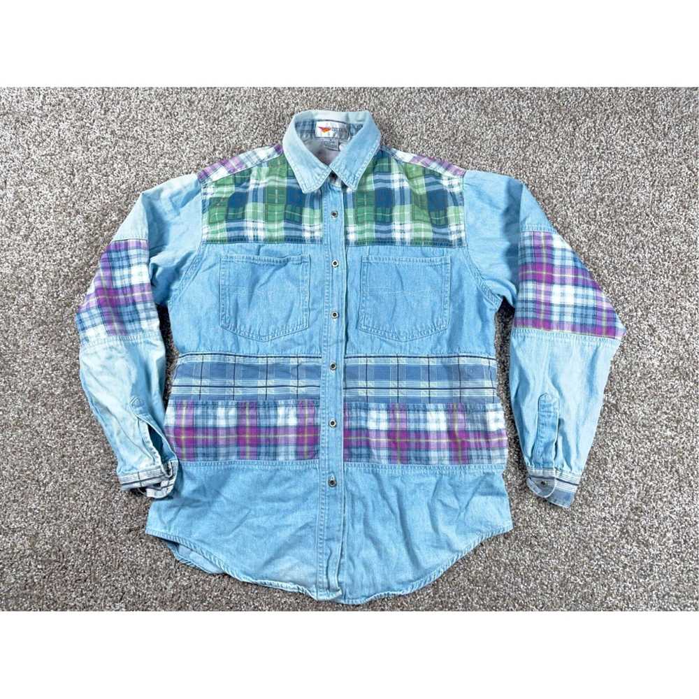 Vintage Unique 1990s Style Distressed Denim Plaid… - image 2