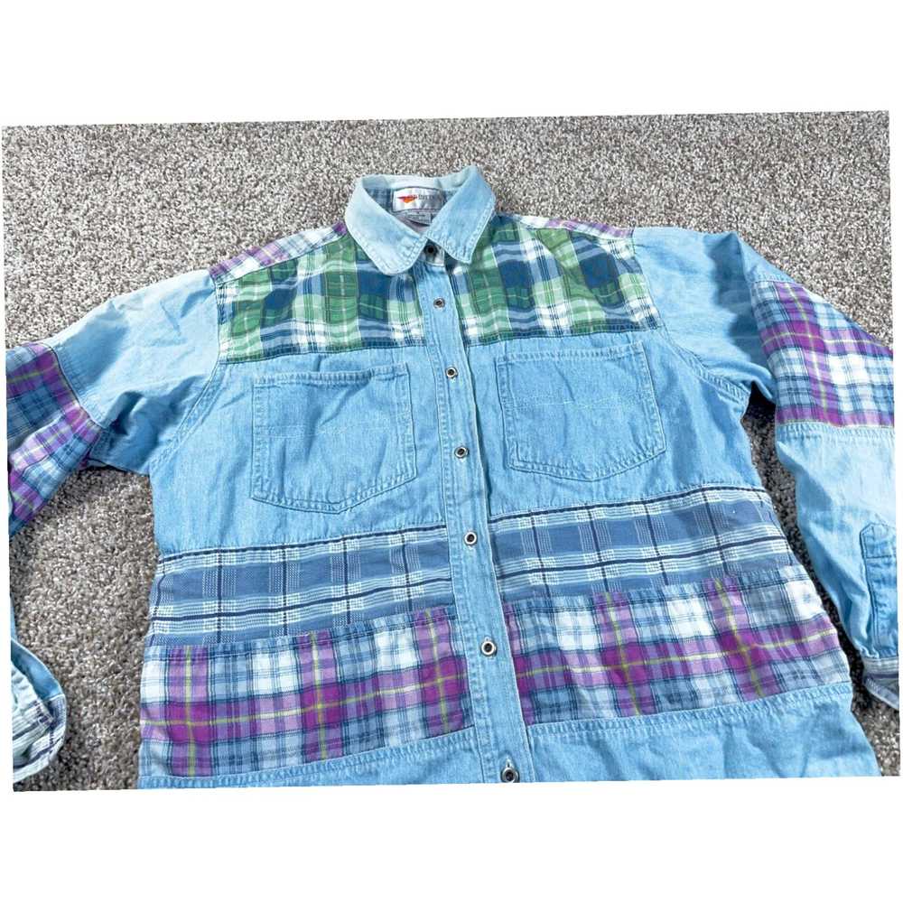 Vintage Unique 1990s Style Distressed Denim Plaid… - image 5