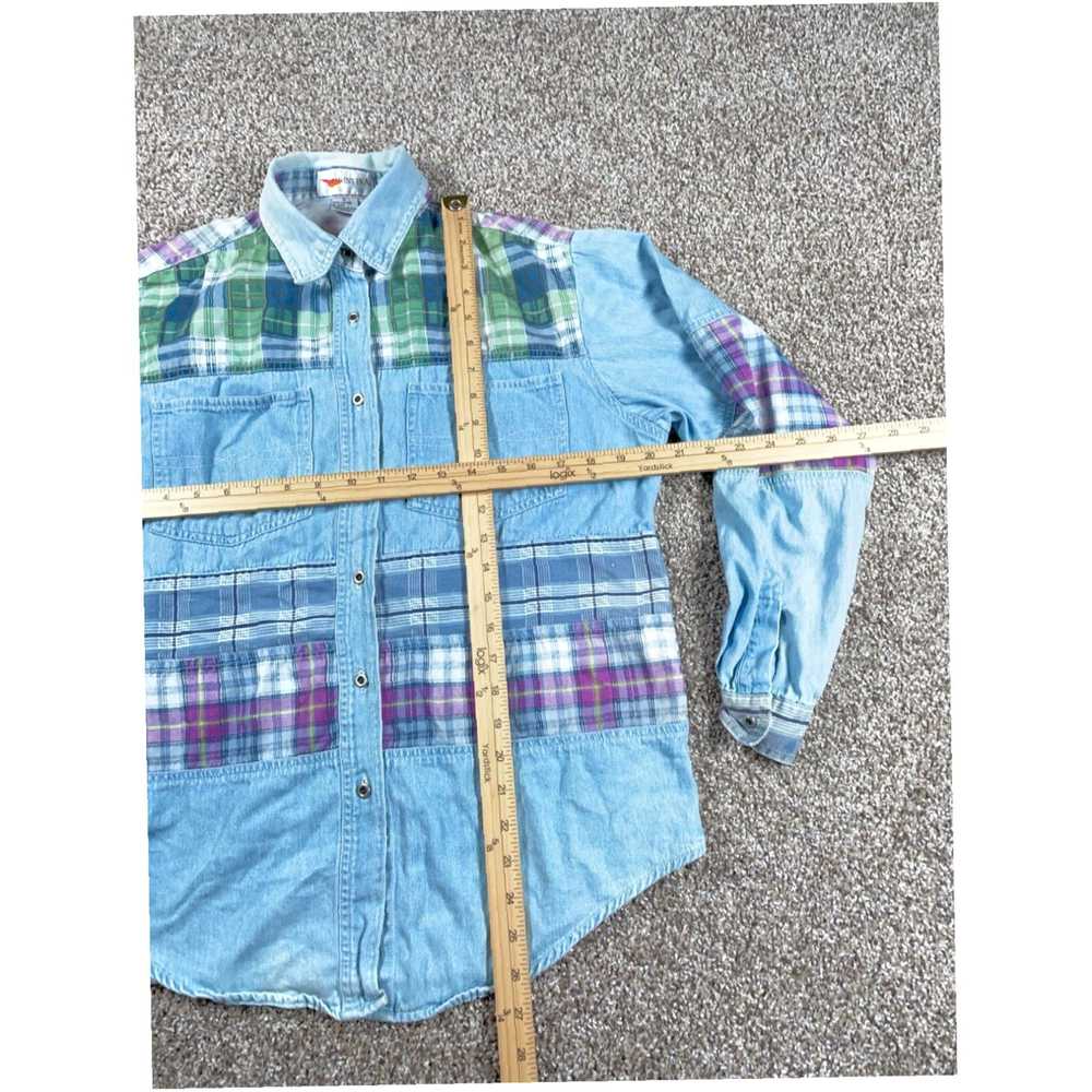 Vintage Unique 1990s Style Distressed Denim Plaid… - image 6