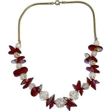 Vintage red crystal beaded collar necklace - image 1