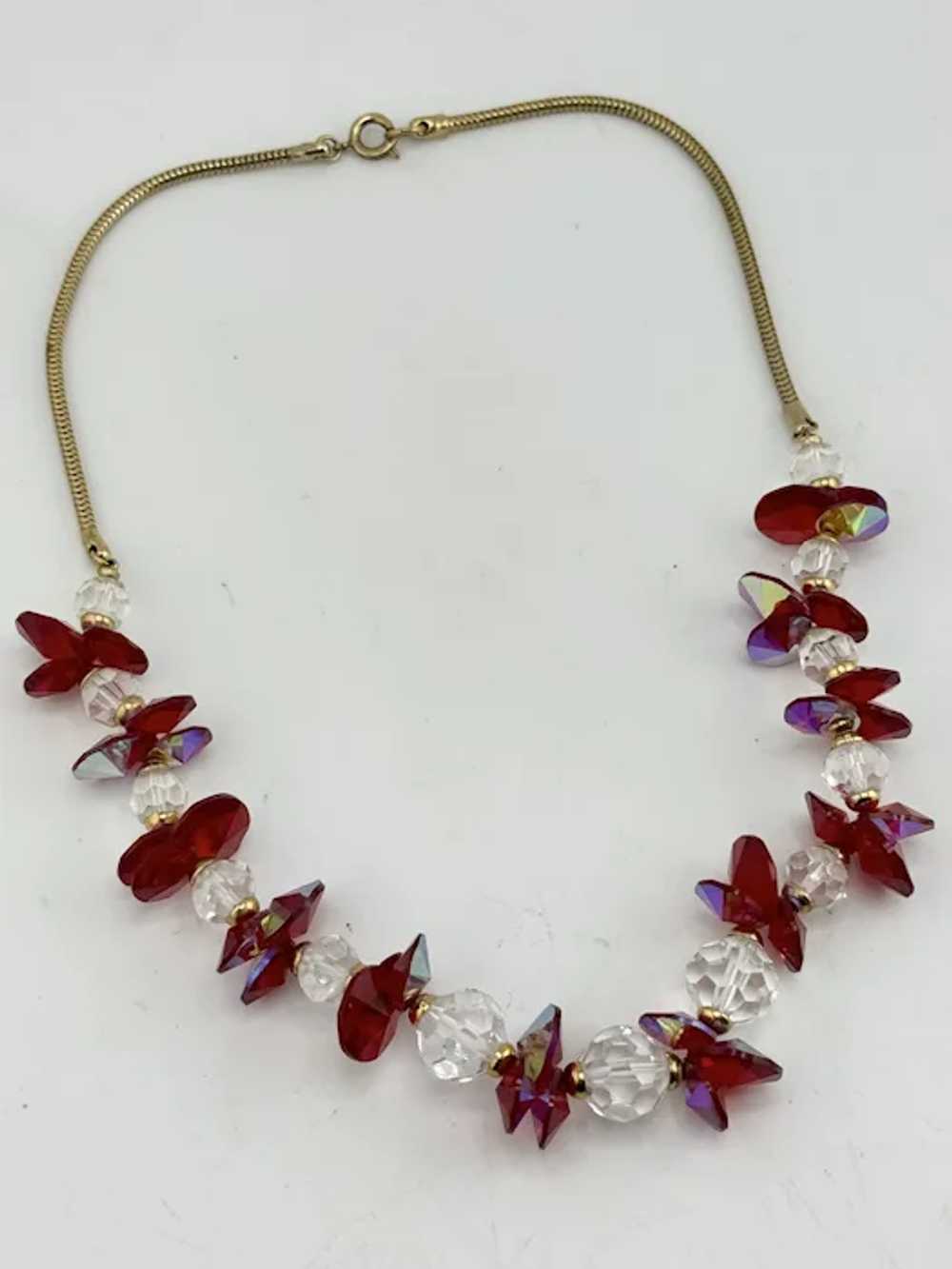 Vintage red crystal beaded collar necklace - image 2