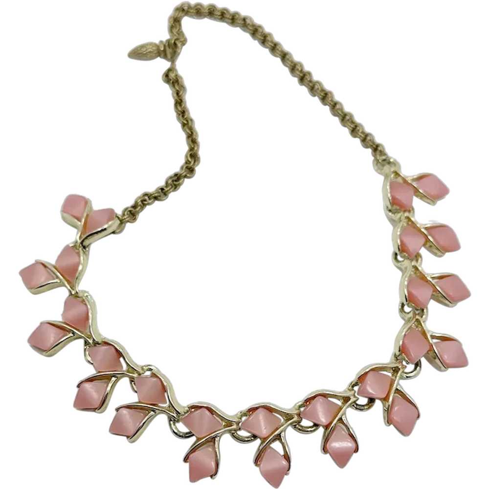 Pink Moonglow, Vintage Necklace, Gold Tone, 50s, … - image 1