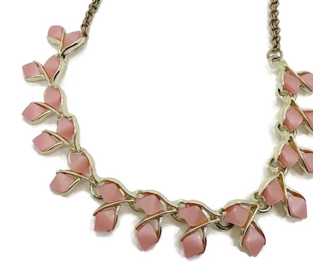 Pink Moonglow, Vintage Necklace, Gold Tone, 50s, … - image 3